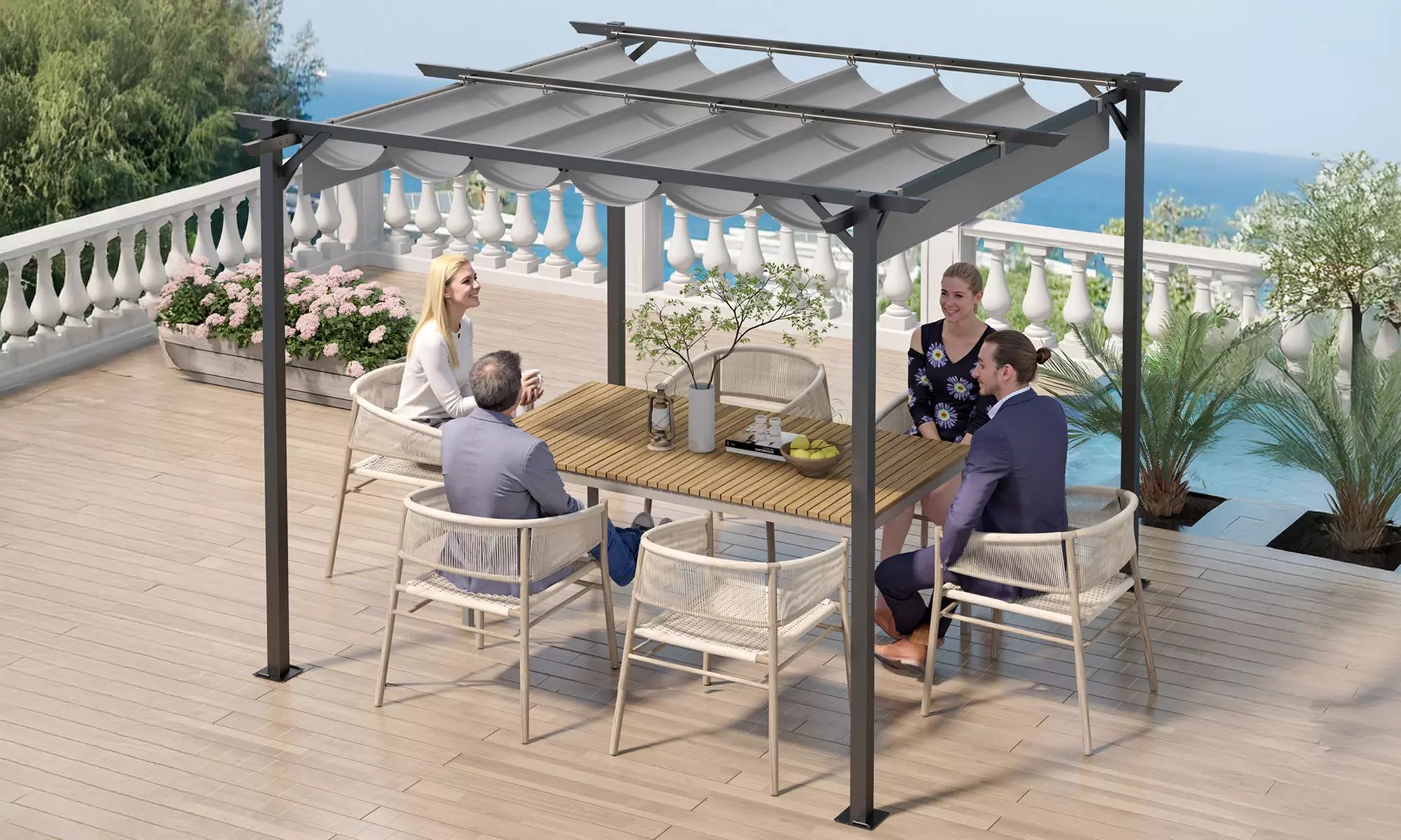 Pergola with Retractable Sun Shade Canopy