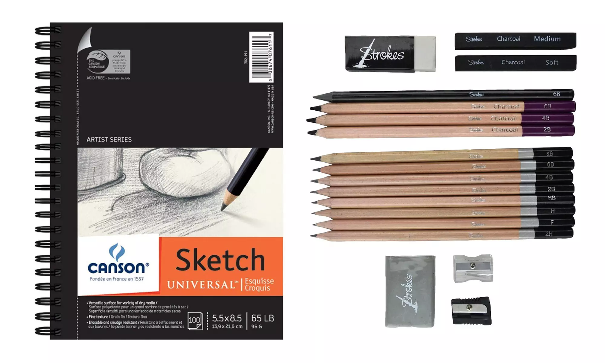 Canson Sketchbook and Professional Artist Sketch-and-Draw Pencil Set (18-Piece) - Primary Image