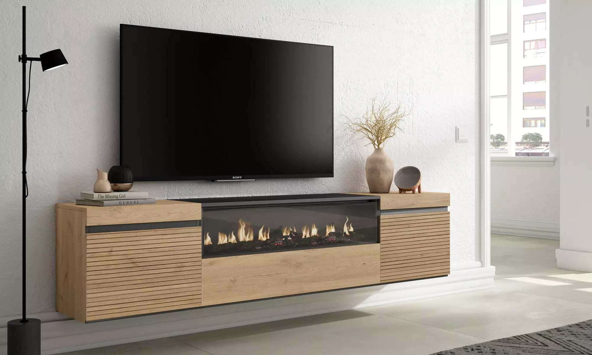 Meuble TV avec ou sans cheminée électrique LED