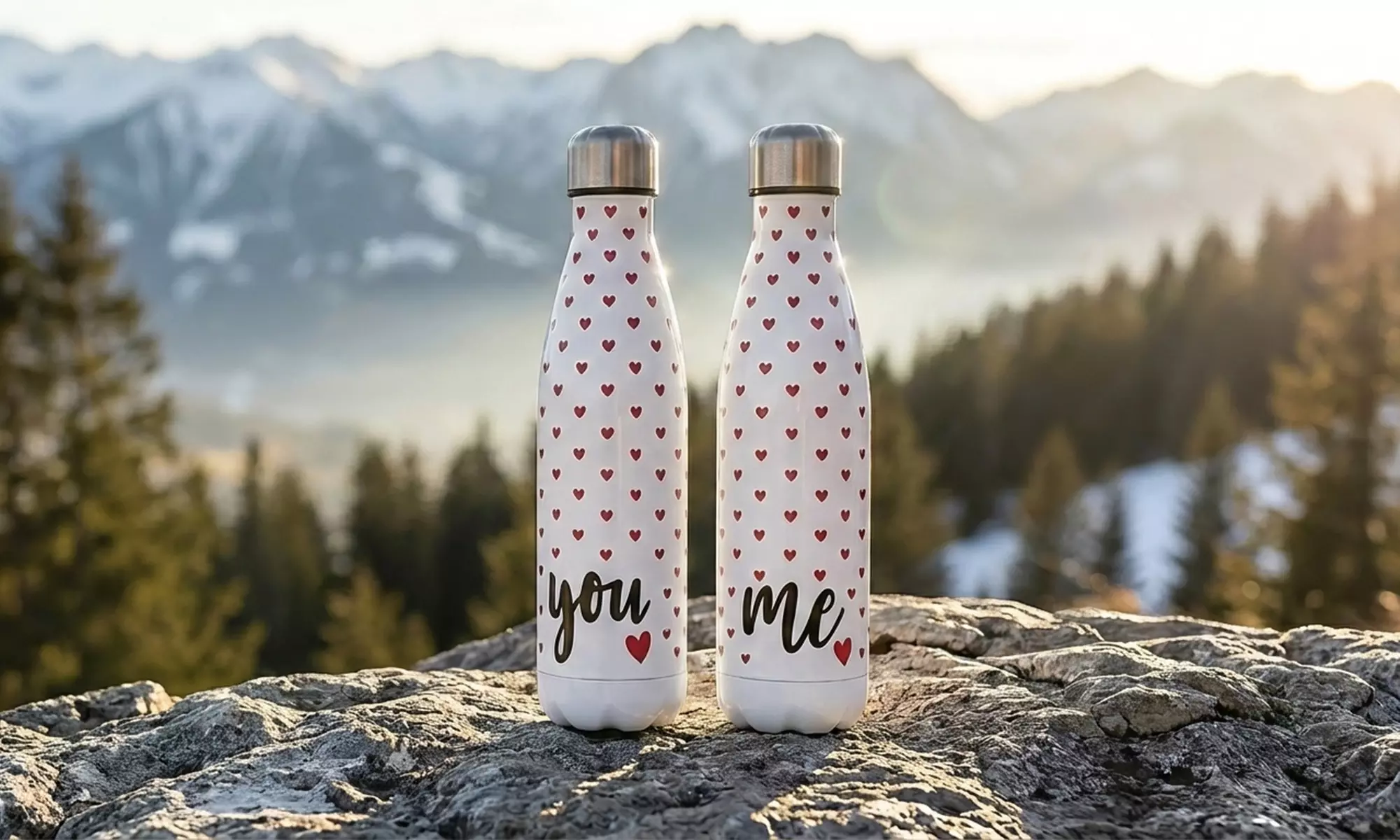2er-Set Thermoflaschen 500 ml mit dem Aufschrift „you“ und „me“
