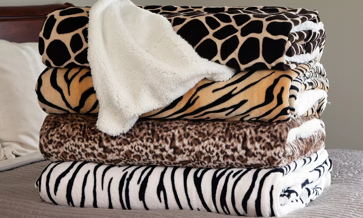 Lavish Home Animal-Print Fleece Blankets with Sherpa Backing - Primary Image