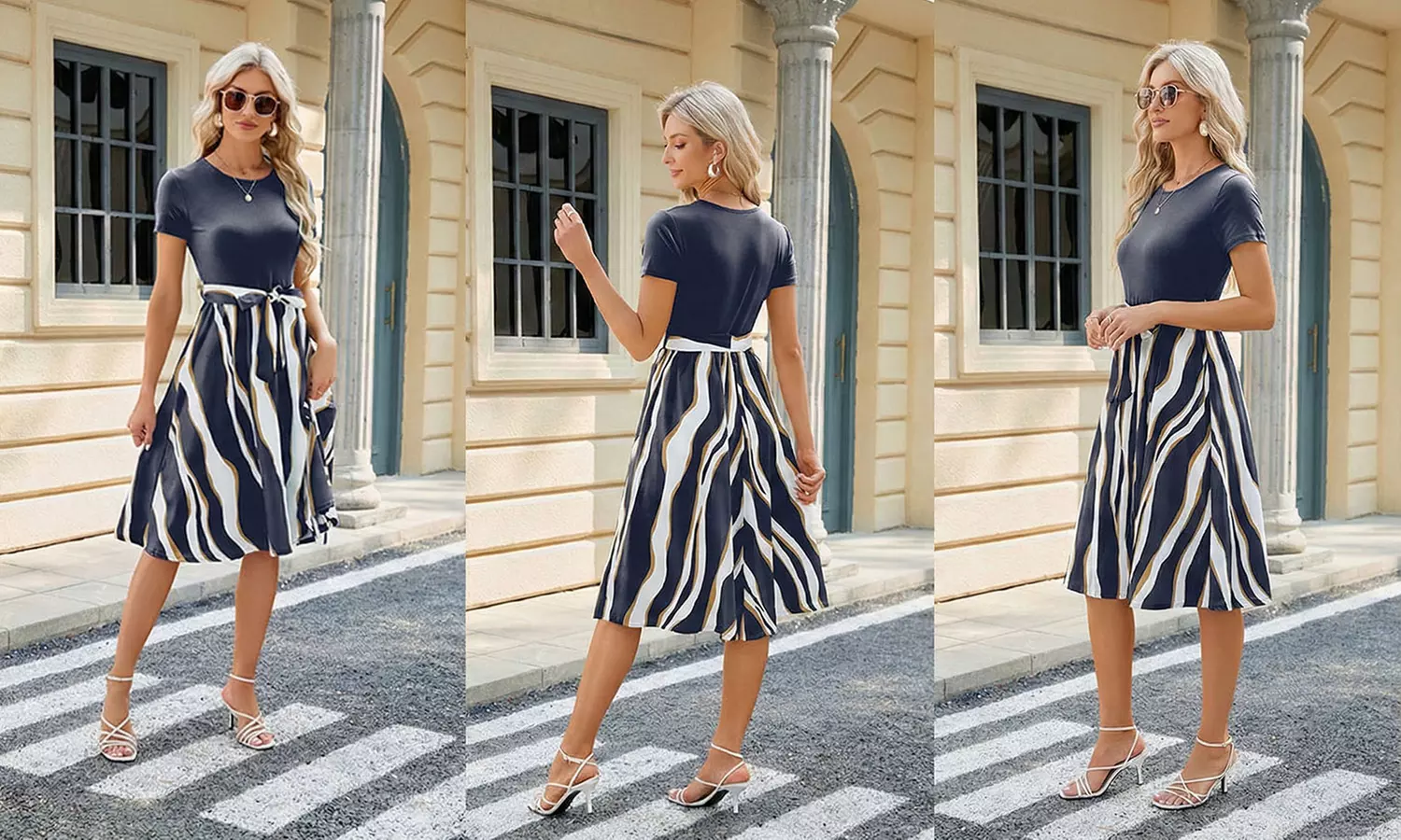 Women's Two Tone Belted A Line Dress