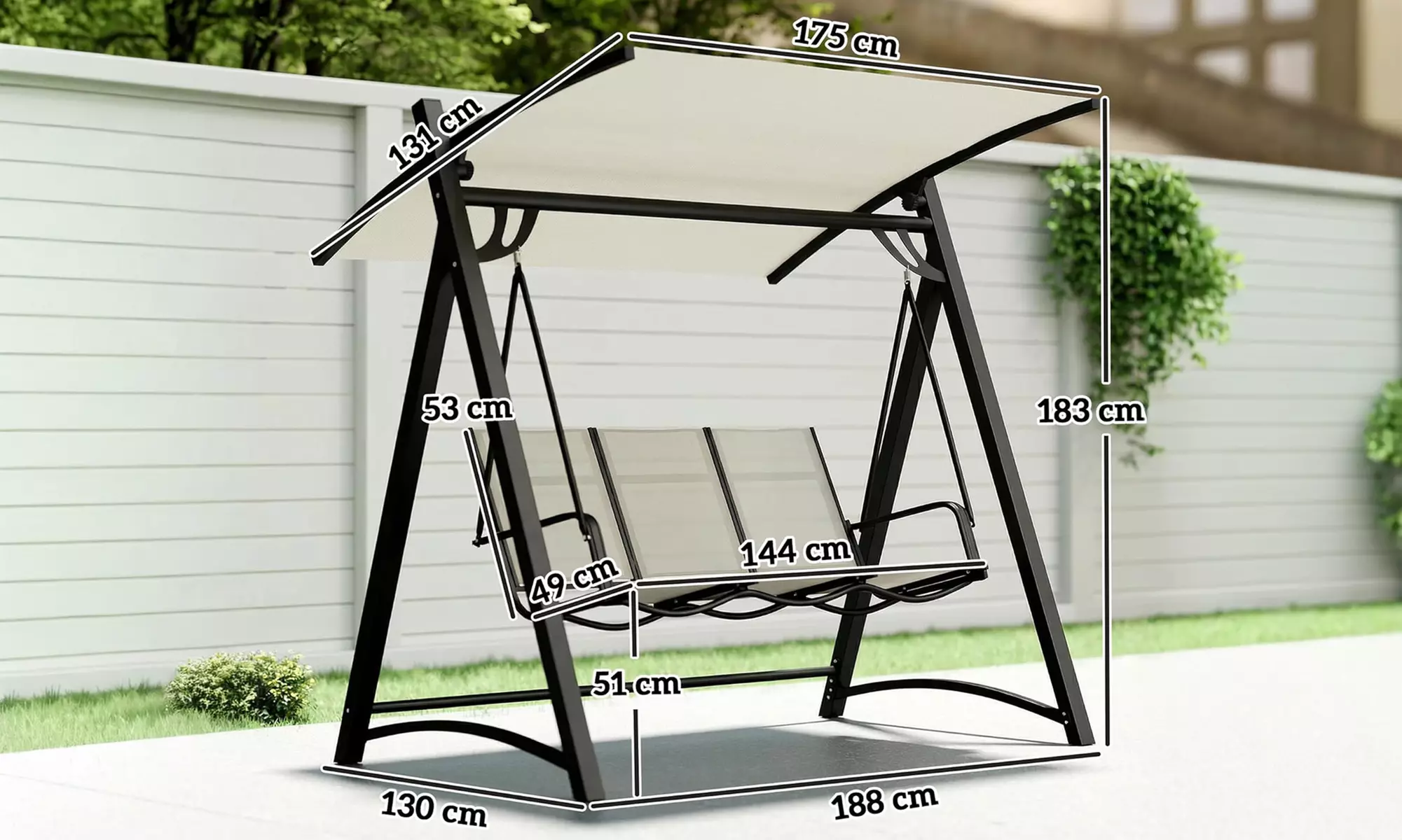 Outsunny 3-Seater Garden Swing Chair; Metal or Wooden Frame