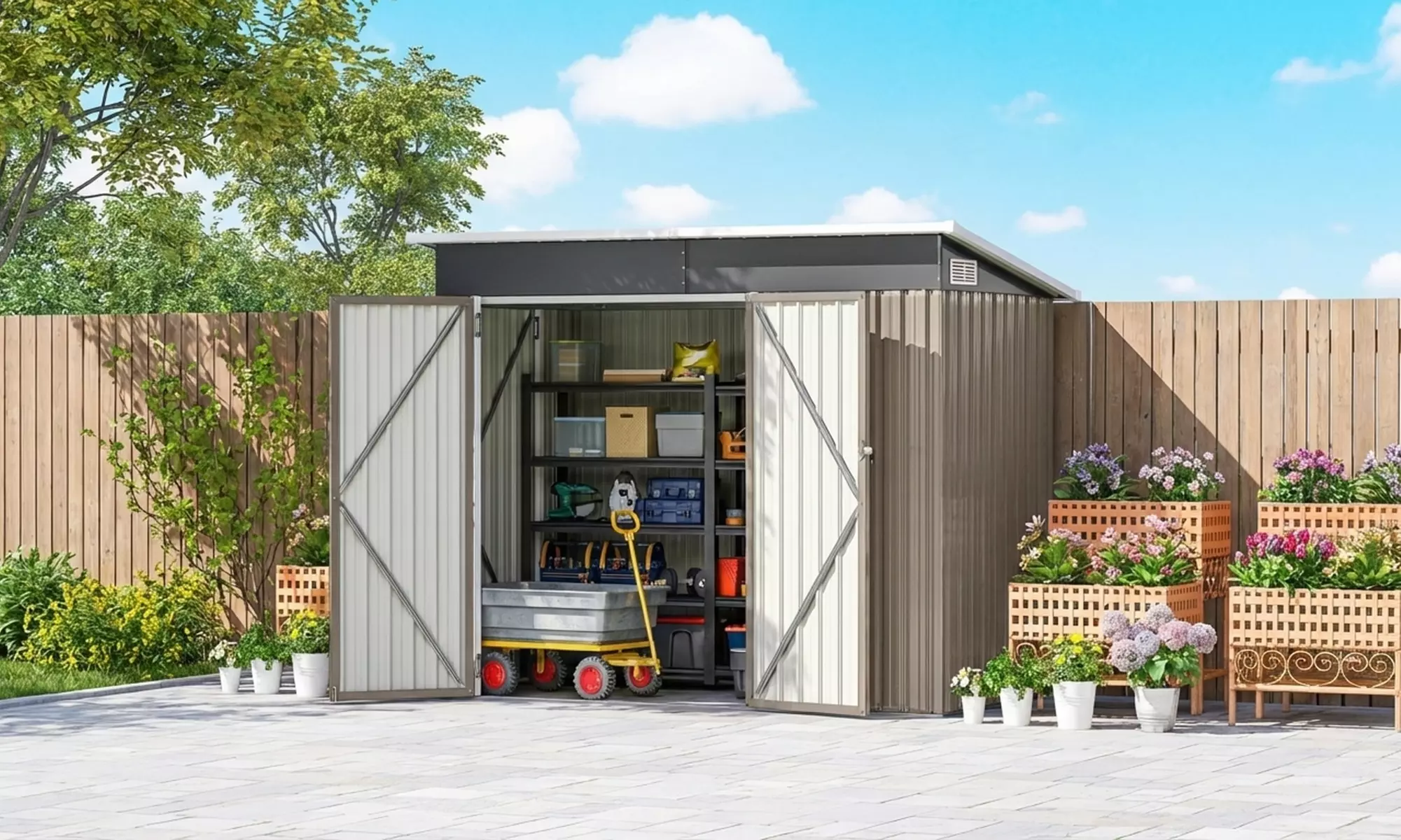 Outsunny Metal Garden Storage Shed with Double Doors and Side Door