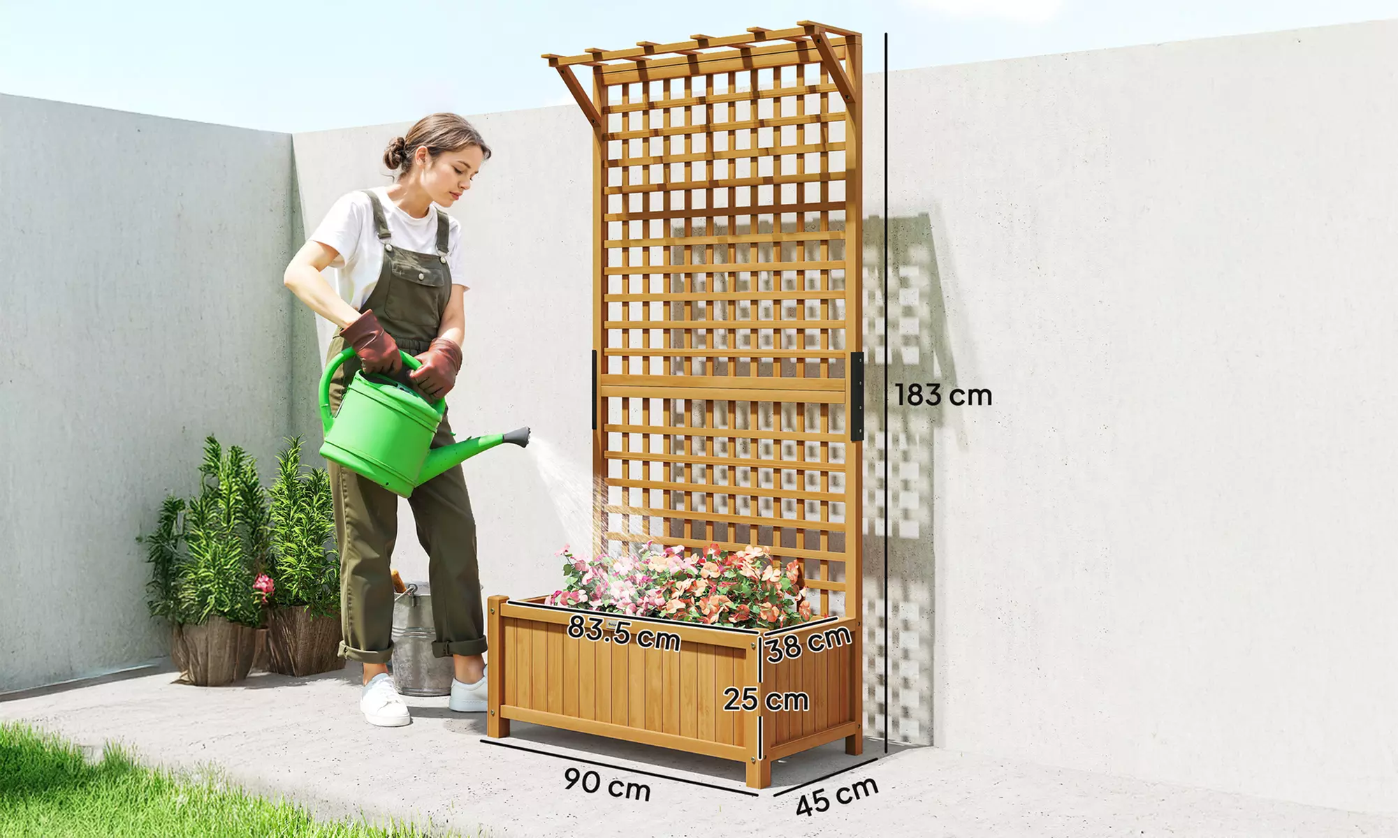Outsunny Wooden Garden Planter with Trellis and Hanging Roof
