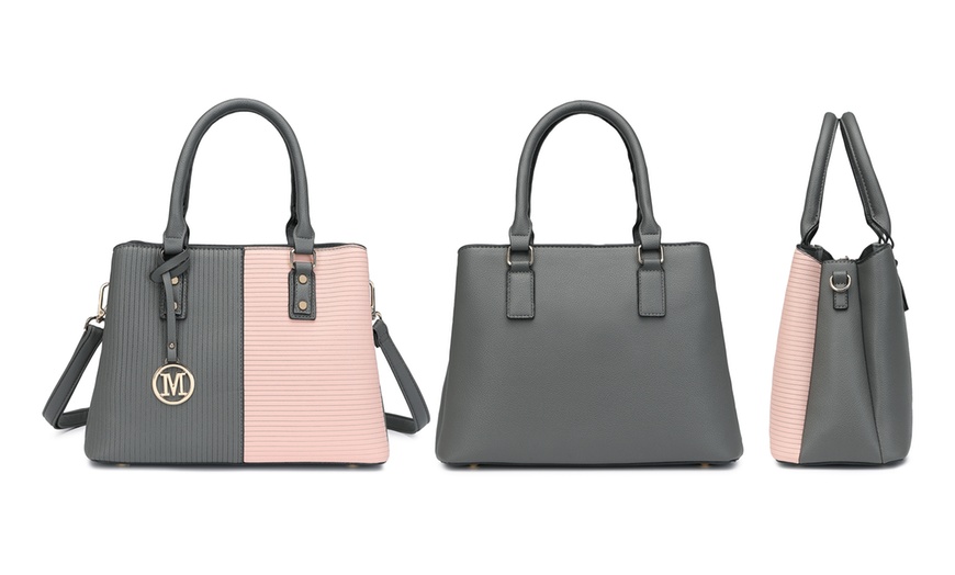 Image 17: Women's Color-block Fashion Tote and Top Handle Handbags