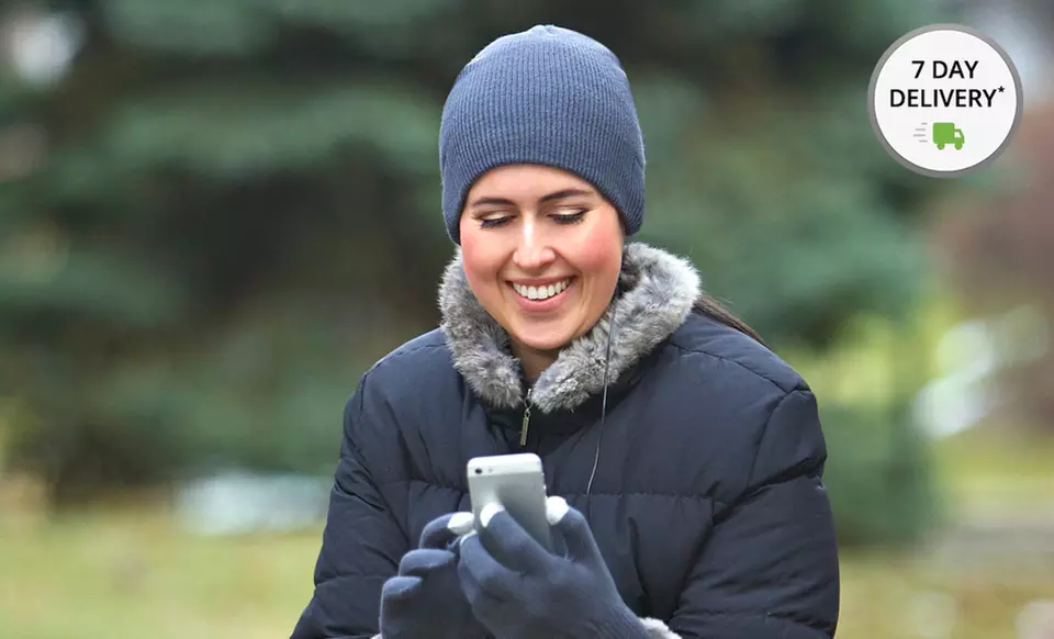 Beanie Headphones and Touchscreen Gloves Bundle in Black, Cream, Gray, or Red. Free Returns. - Primary Image