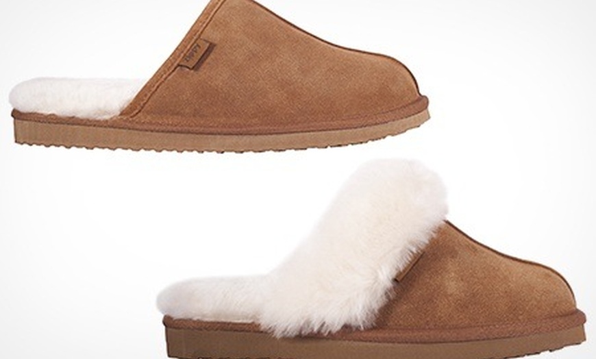 Image 1: Suede Sheepskin Slippers