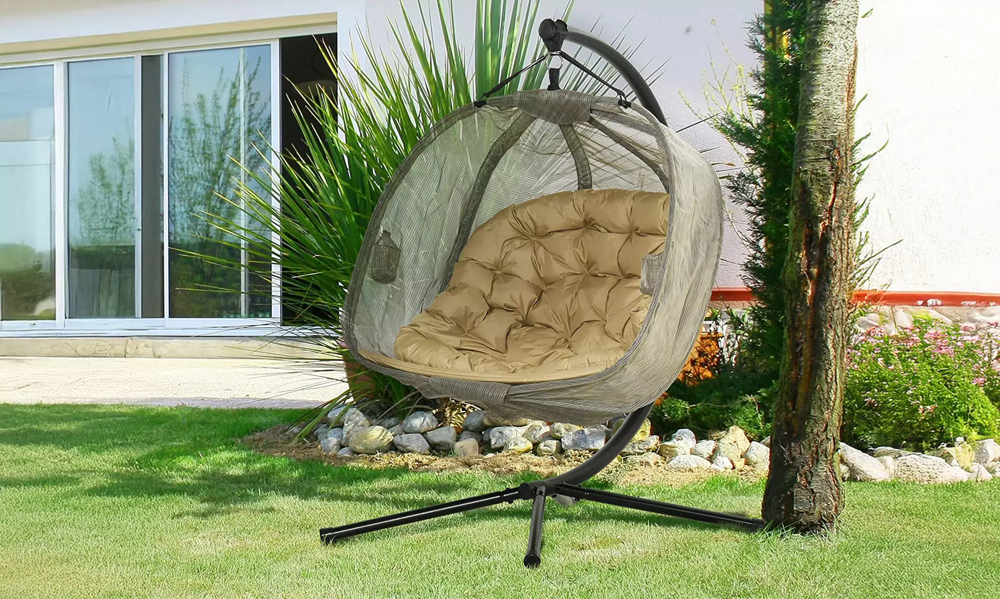 Outsunny Double Hanging Egg Chair in Grey or Cream