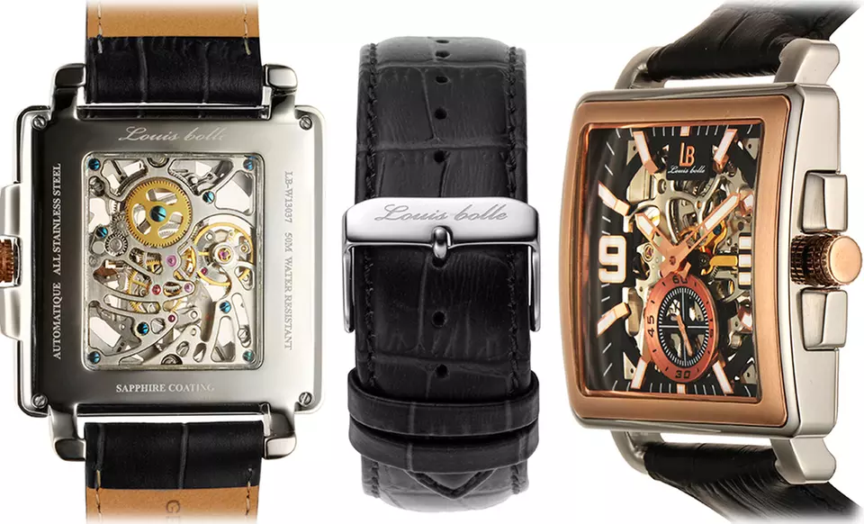 Louis Bolle Clement Mechanical Skeleton Men's Watch. Multiple Colors Available. Free Returns. - Second Medium