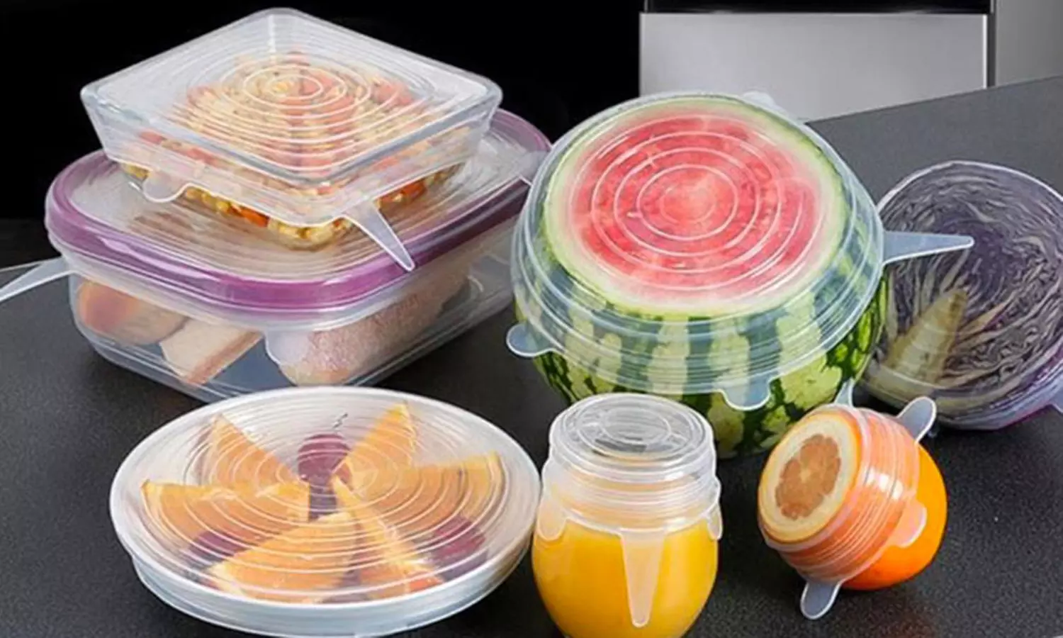 1 o 2 packs de 6 tapas variadas de silicona extensibles y elásticas