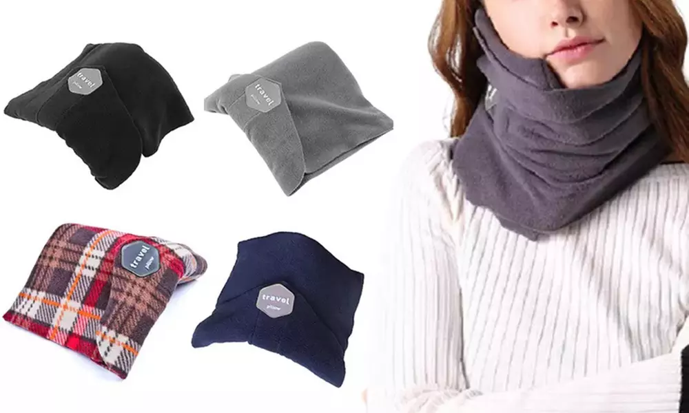 Almohada de viaje con diseño de bufanda ajustable, con forro polar suave y soporte interno - Primary Image