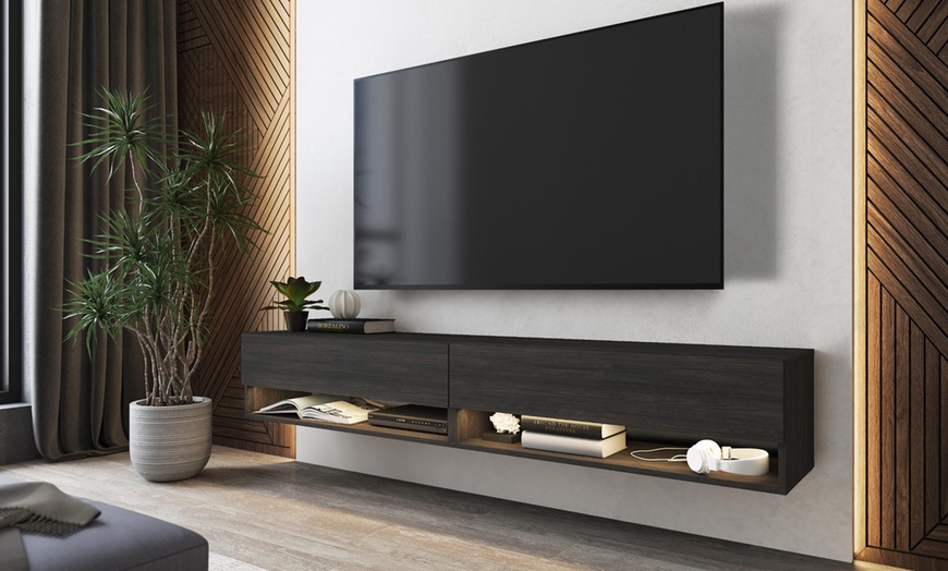 Image 5: Mueble de TV suspendido en pared con luces led y módulos con estantes