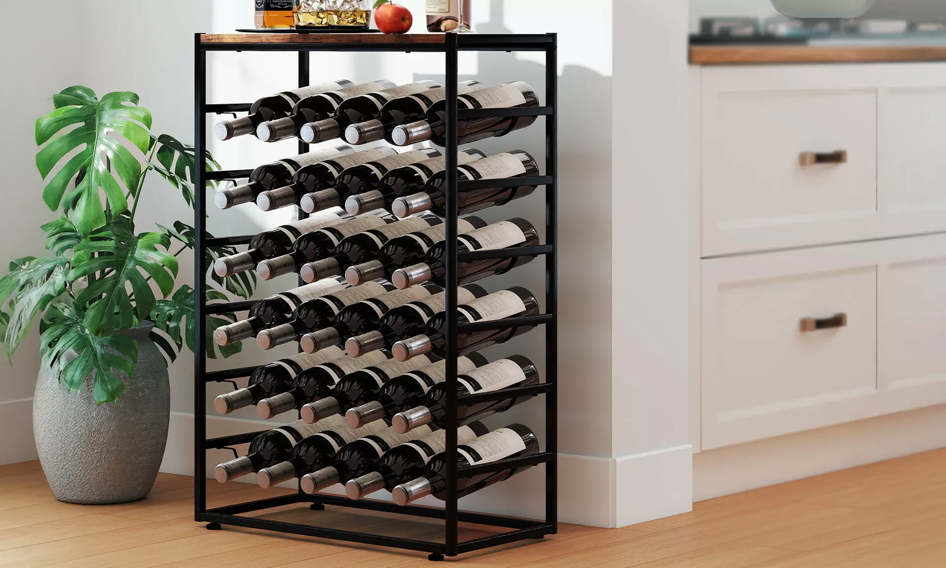 Levede 30 Bottle Industrial Wine Rack with Wooden Top Shelf