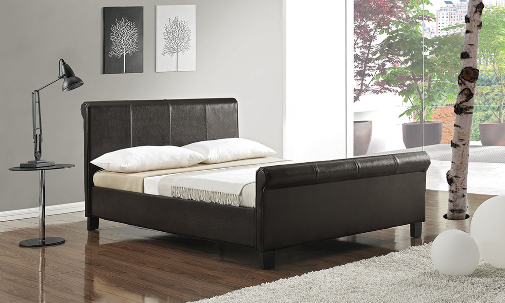 Sleigh bed deals brown