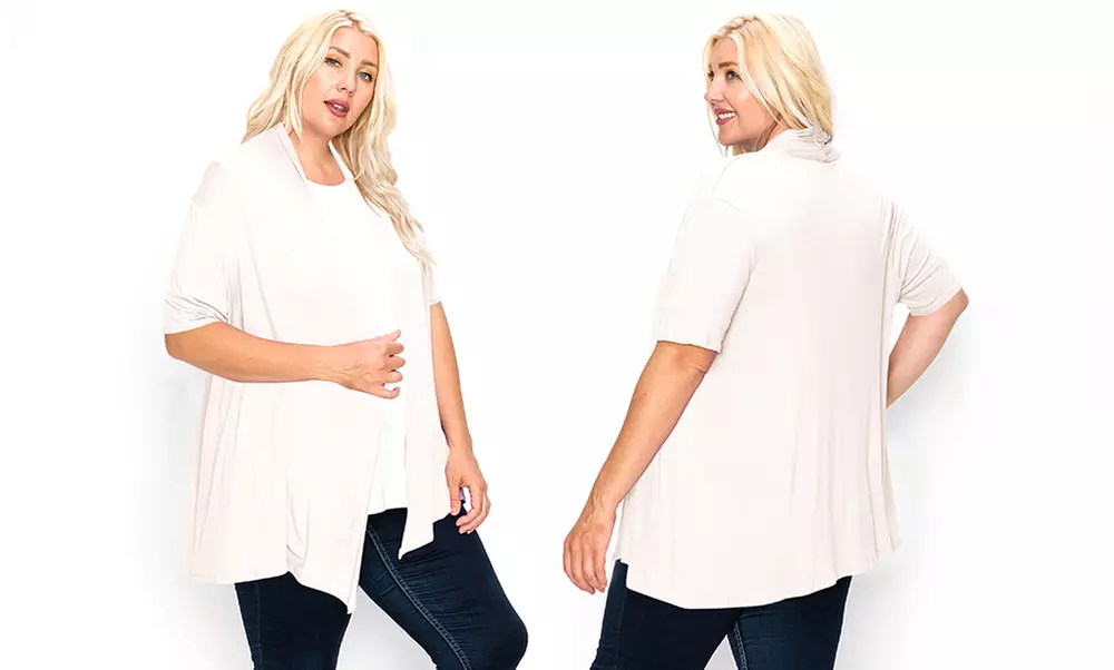 Women's Plus Size Casual Short Sleeve Open Front Cardigan