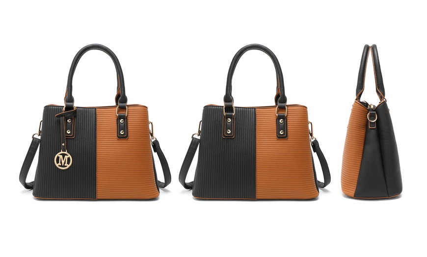 Image 11: Women's Color-block Fashion Tote and Top Handle Handbags