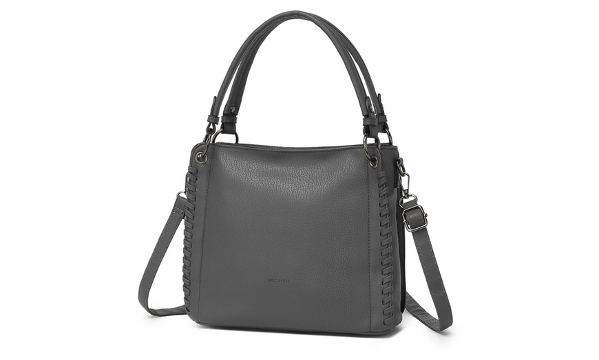Image 7: Miss Lulu Women PU Leather Crossbody Handbag with Woven Accents