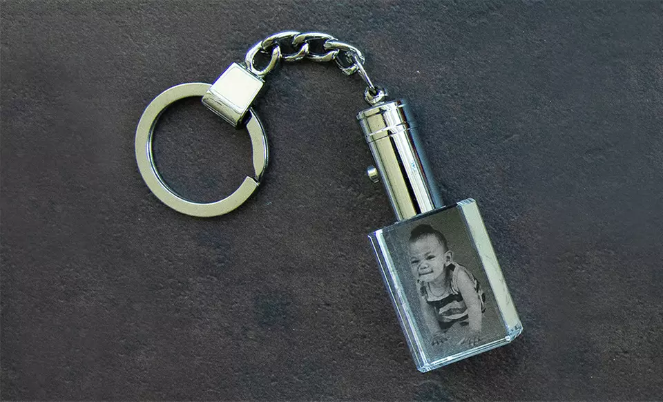 One or Two Personalized Crystal Light-Up Photo Keychains from 3D Laser Gifts (Up to 65% Off) - Primary Image