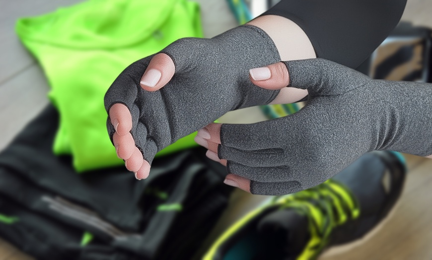 Image 1: Compression Gloves Hand Fingers Arthritis Joint Pain Carpal Tunnel Brace