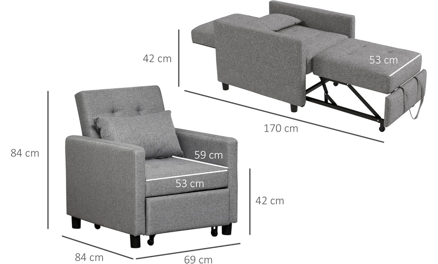 Image 16: HomCom Single Sofa Bed Chair/ Convertible Sleeper Chair