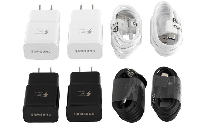 Image 1: Samsung Fast Charger 2 Pack OEM with 2 USB C Type C Cables S8 S9 Plus Note 8/9