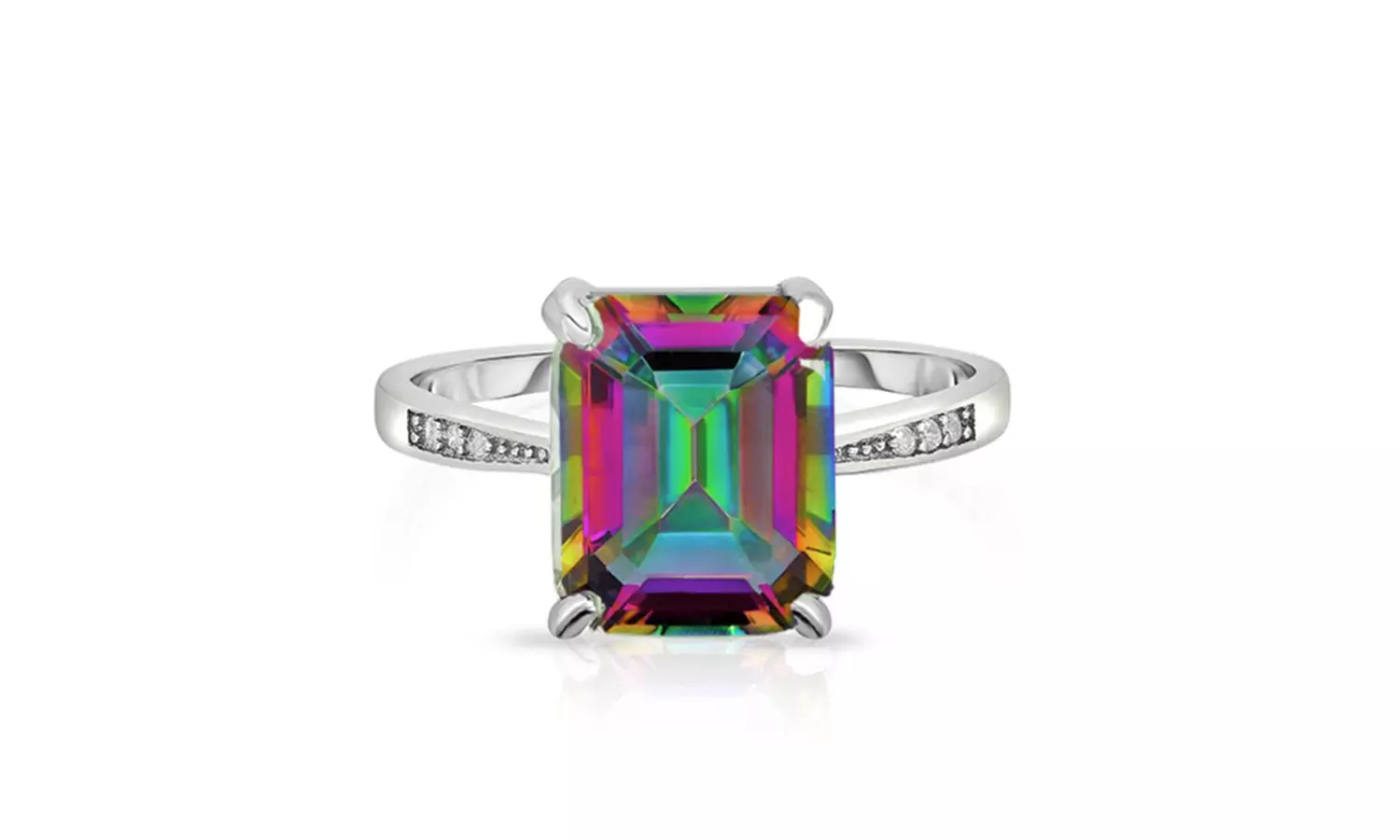 4.00 CTTW Genuine Rainbow Topaz Emerald Cut Sterling Silver Ring