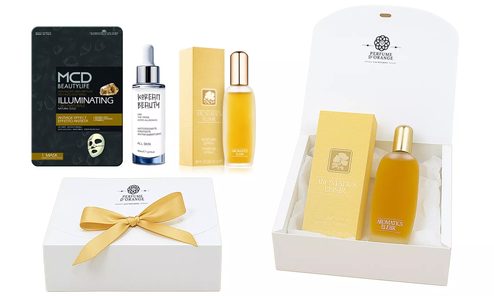 Kit parfum Aromatics Elixir, masque Gold et sérum au CBD de Clinique