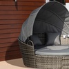 Image 8: Outsunny Round Rattan Sofa Bed with Retractable Canopy