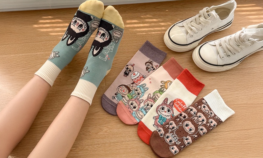 Image 3: Five Pairs of Labubu-Inspired Cotton Socks 
