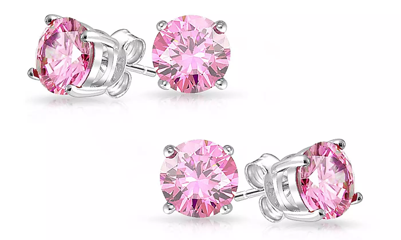 1 or 2 Pairs of 2.00 CTTW Genuine Pink Sapphire Gemstone Stud Earrings in Sterling Silver From $5.99–$7.99 - Second Medium