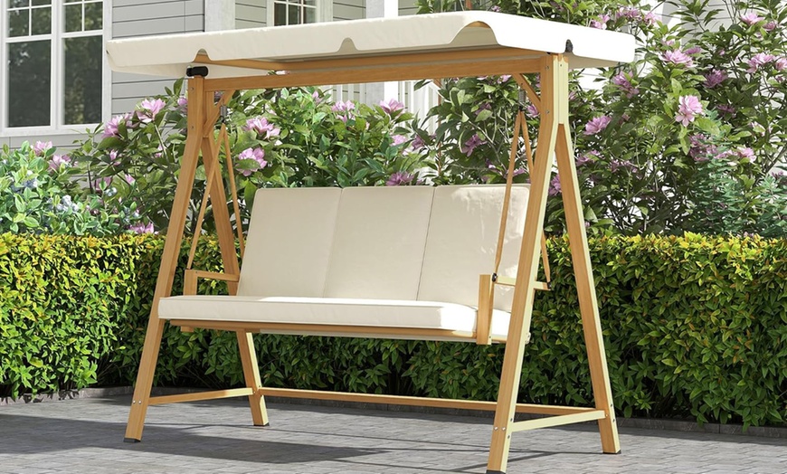 Image 4: Outsunny Three-Seater Swing Bench