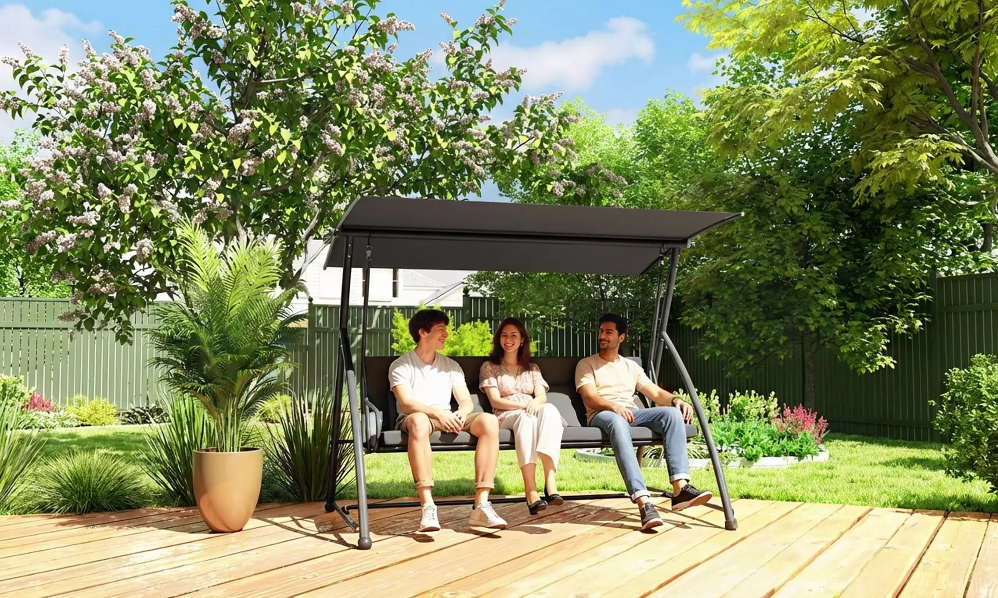 Outsunny 3-Seater Convertible Garden Swing Chair with Canopy