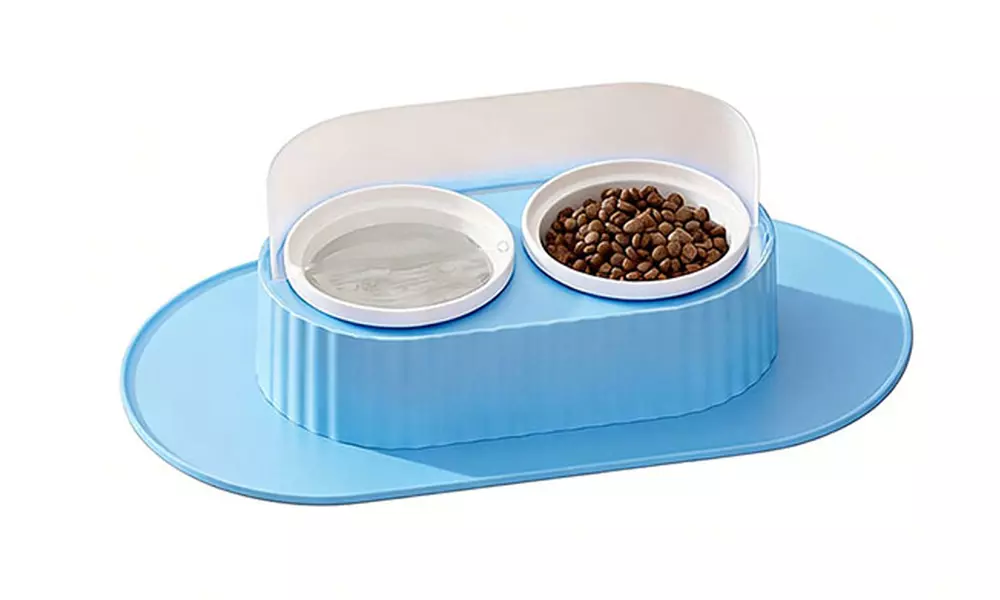 Ceramic Double Pet Bowl Set with Elevated Stand and Non-Slip Mat 350ml