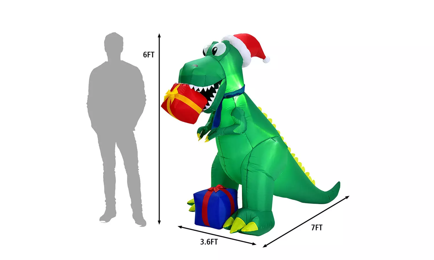 Costway 6Ft Christmas Inflatable Dinosaur Indoor & Outdoor Christmas Decoration