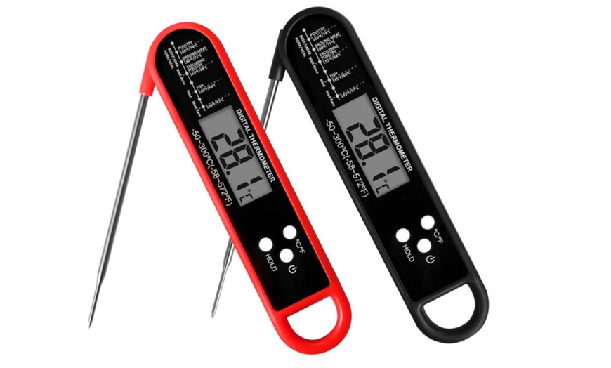 Image 3: Folding Food Thermometer - Instant Read, Digital, Stainless Steel Probe (-50-300°C)