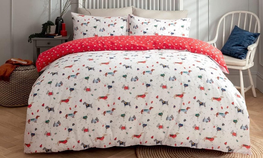 Image 1: Christmas Jumper Dog Puppies Reversible Duvet Set