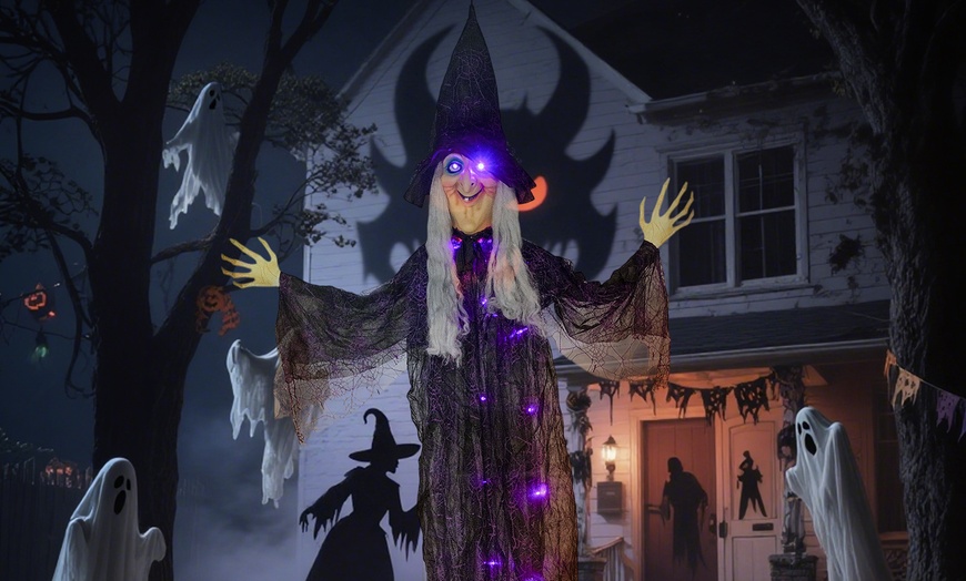 Image 14: Outsunny Voice Activated Halloween Animatronics Witch