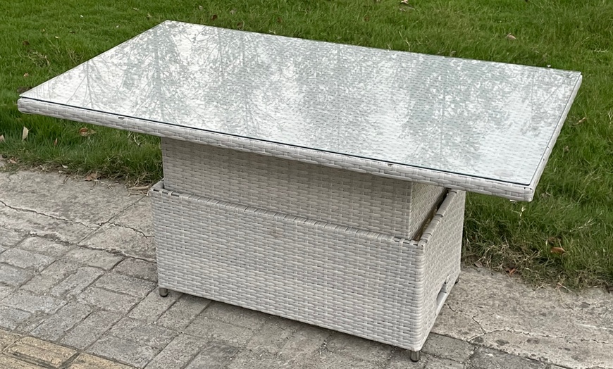 Image 5: Fimous 11-Seater Rattan-Effect Dining Set with Adjustable Table