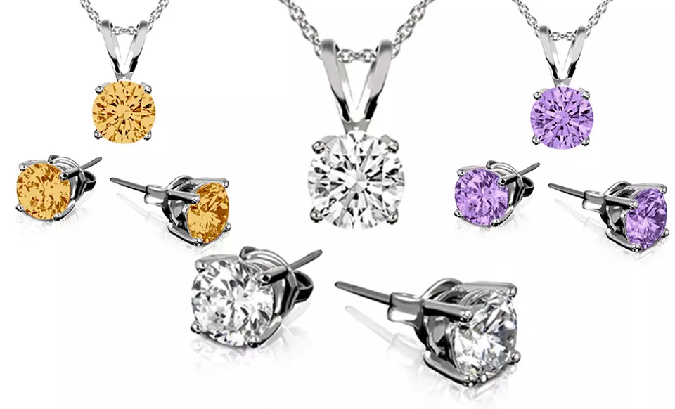8 CTTW Cubic Zirconia Earring And Necklace Set in Sterling Silver - Primary Image