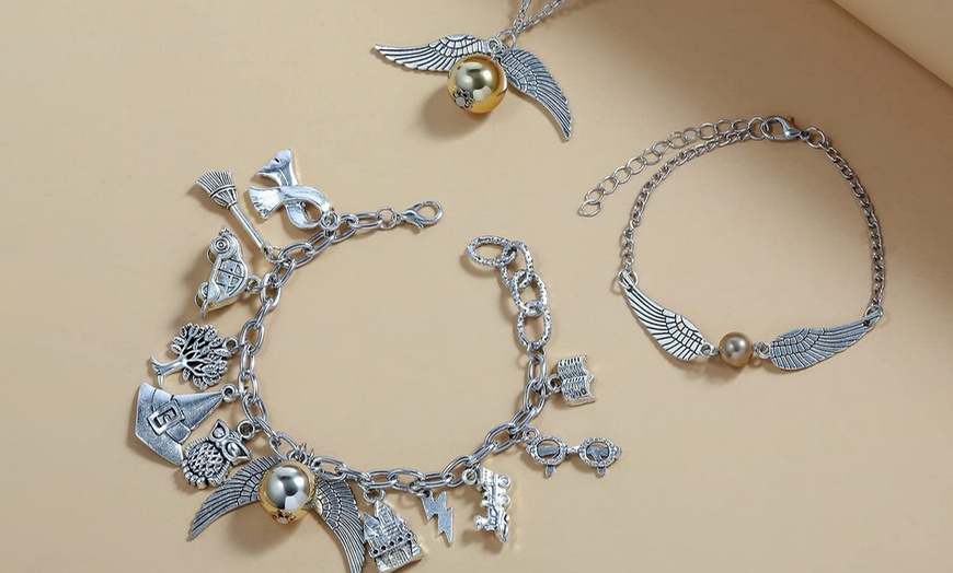 Image 5: Wizard-Themed Charm Bracelets and Necklace Jewellery Set