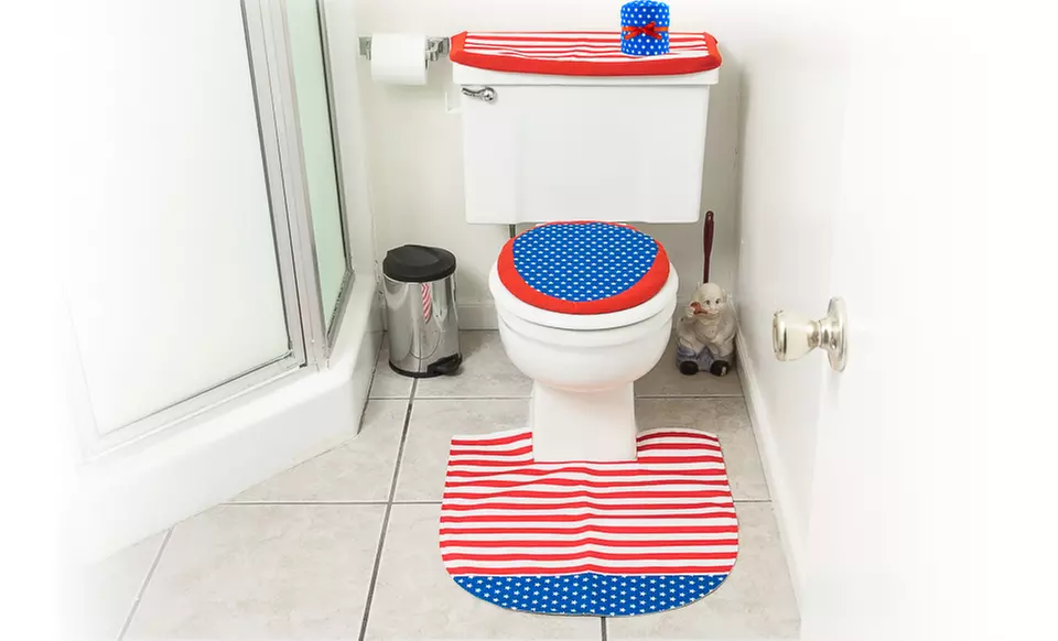 4-Piece Patriotic Bathroom Set with Contour Rug - Primary Image