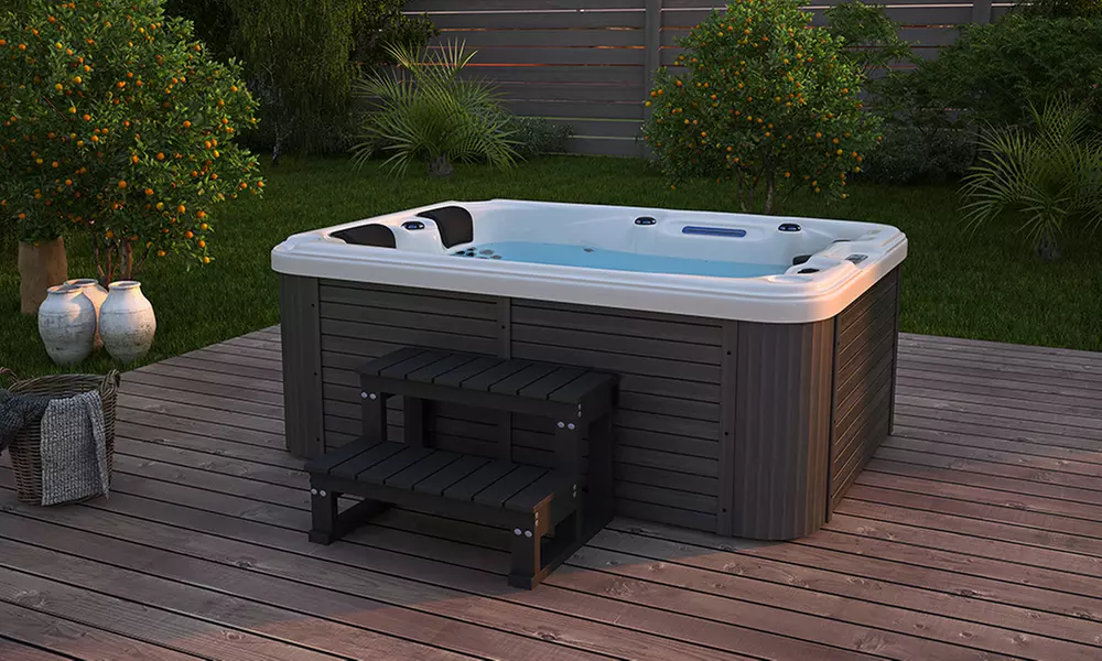Home Deluxe Outdoor Whirlpool BEACH, optional mit Treppe & Abdeckung