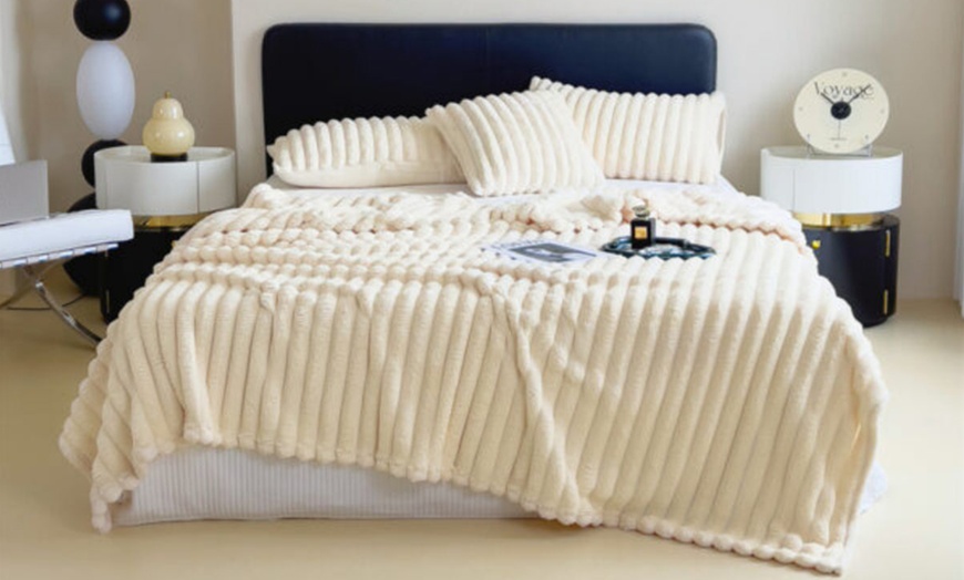 Image 1: Thick Plush Striped Winter Throw Blanket 