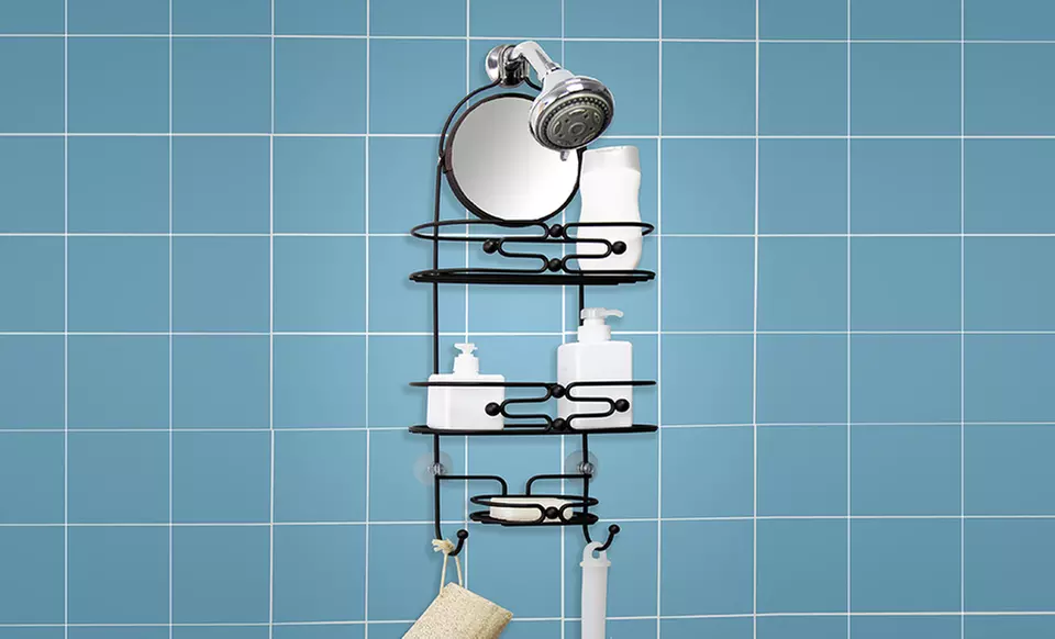 Bronze Shower Caddy with Adjustable Mirror. Free Returns. - Primary Image
