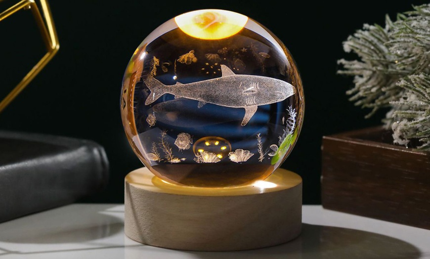 Image 2: 3D Engraved Crystal Ball Night Light with Solid Wood Base