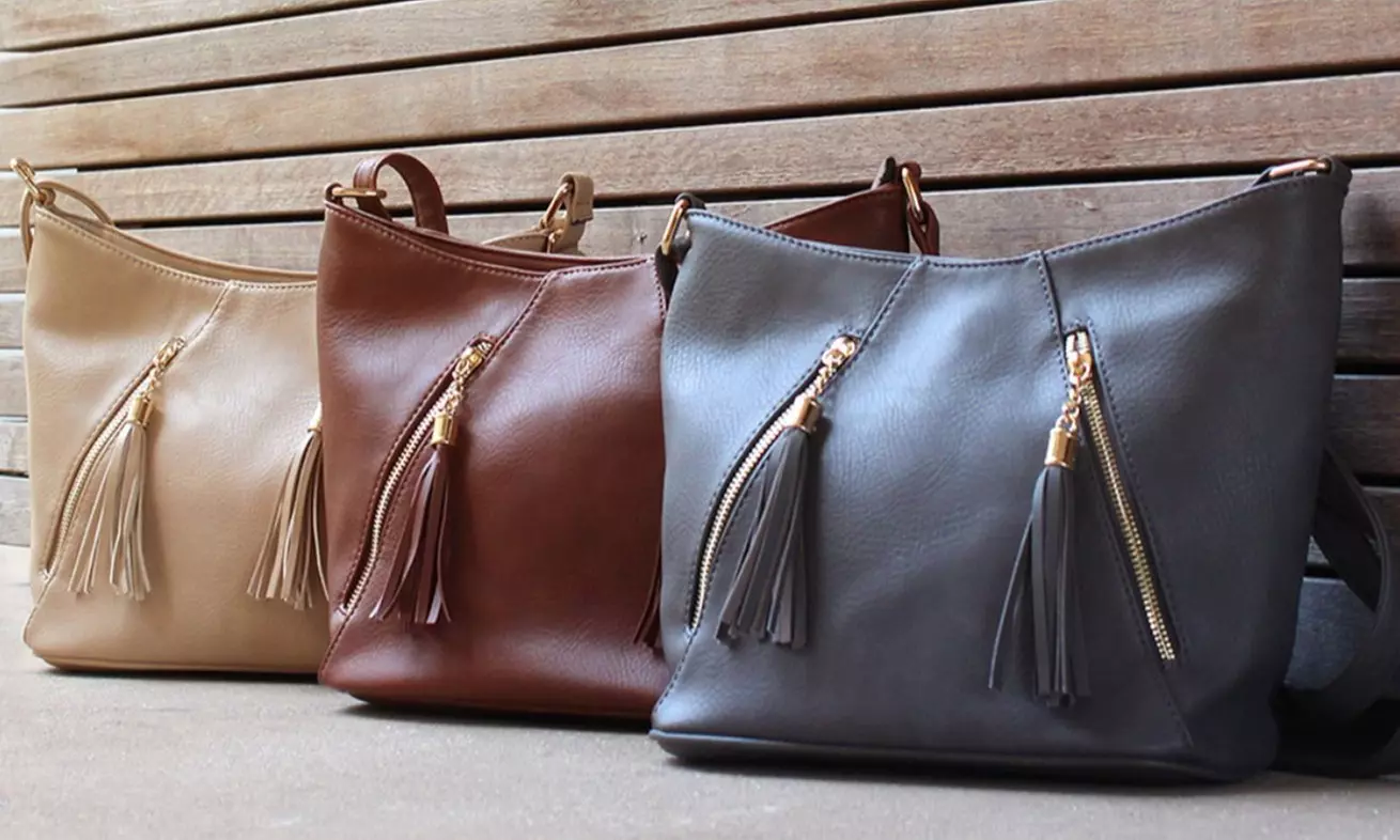 MKII Sophia Faux Leather Hobo Crossbody Purse with Tassels - Primary Image