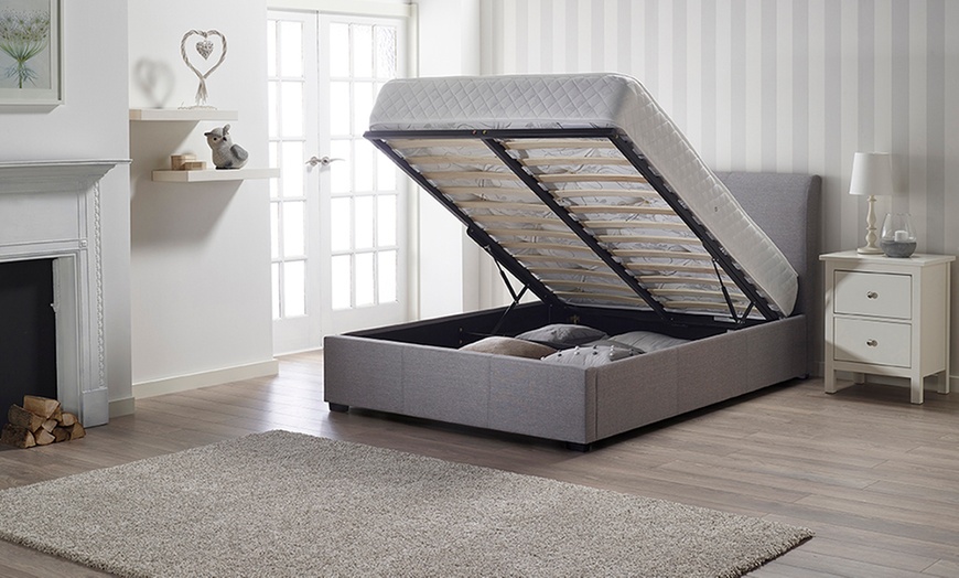 Image 1: Grey Fabric Ottoman Storage Bed