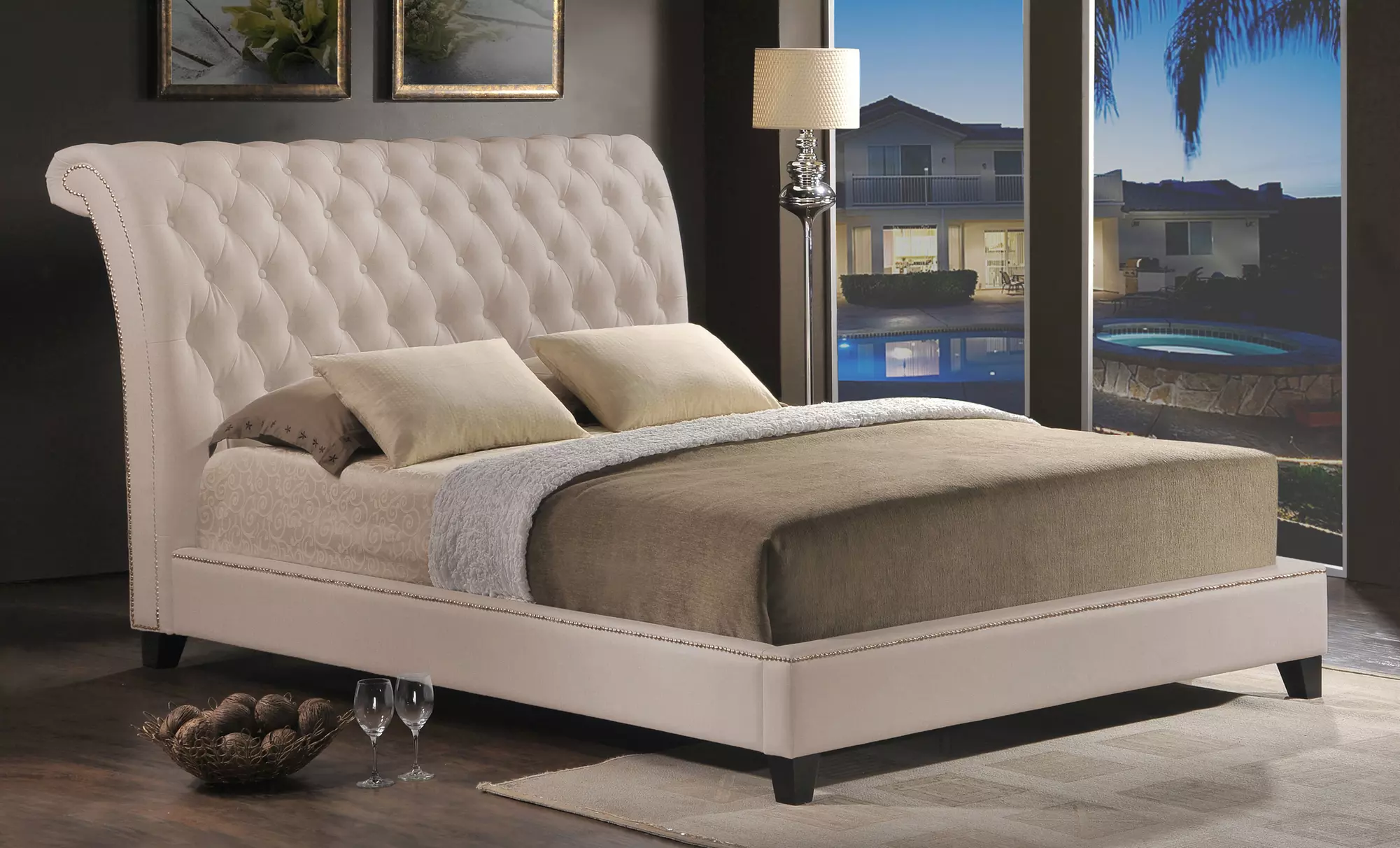 Jazmin Upholstered Platform Bed; Queen or King from $479.99–$569.99. Multiple Colors and Materials Available. - Second Medium