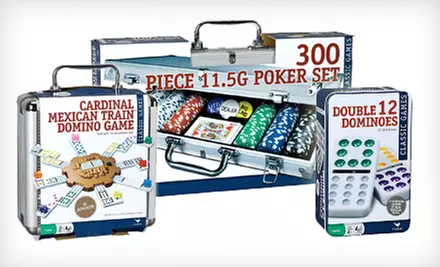 Cardinal 12 Dominoes, Mexican Train Dominoes, or a Poker Set with Cards and Dice from $4.99- $8.99. - Primary Image